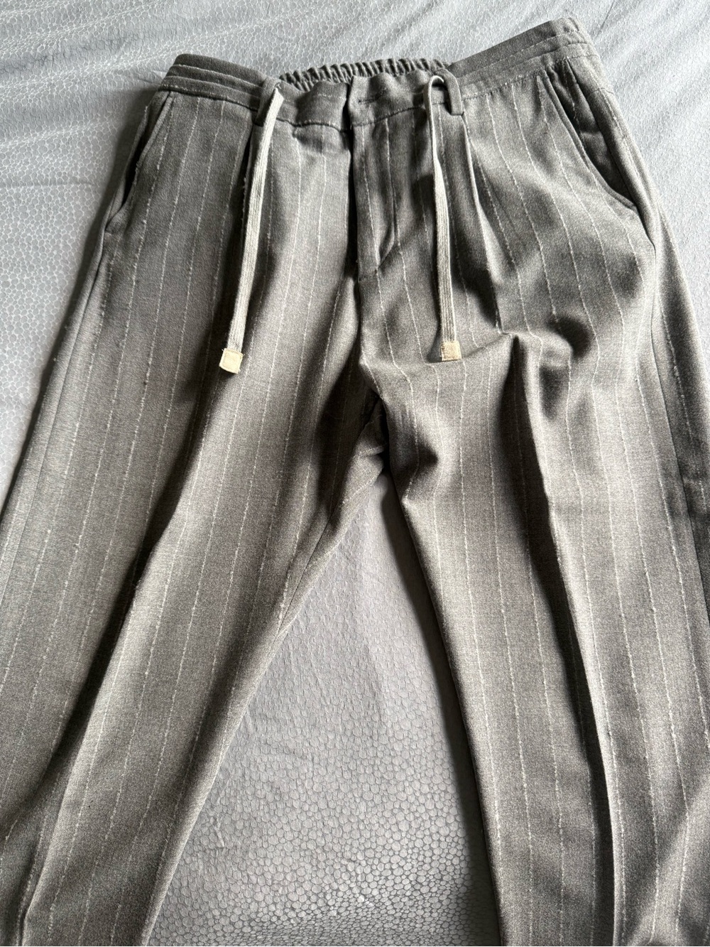 Eleventy Gray Pinstripe Drawstring Trousers
